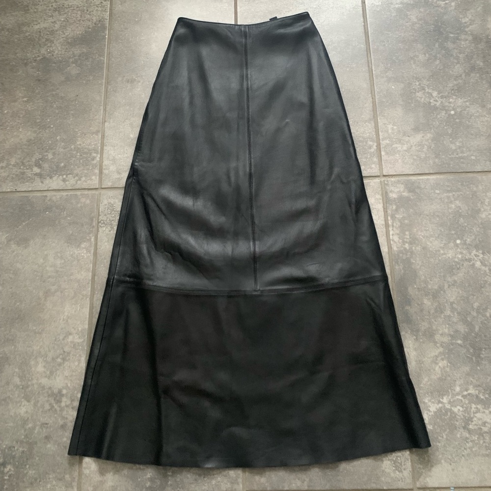 Vintage Floor Length Genuine Leather Maxi Skirt with Back Zipper